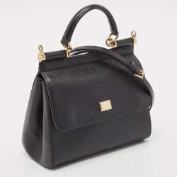 Pre Owned Dolce & Gabbana Black Leather Medium Miss Sicily Top Handle Bag