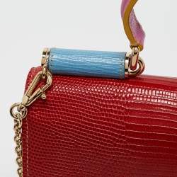 Pre Owned Dolce & Gabbana Multicolor Lizard Embossed Leather Miss Sicily Von Wallet on Chain