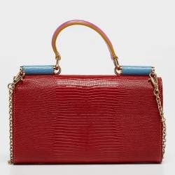 Pre Owned Dolce & Gabbana Multicolor Lizard Embossed Leather Miss Sicily Von Wallet on Chain