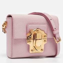 Dolce & Gabbana Pink Lizard Embossed Leather Mini Lucia Crossbody Bag