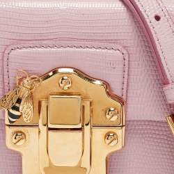 Dolce & Gabbana Pink Lizard Embossed Leather Mini Lucia Crossbody Bag