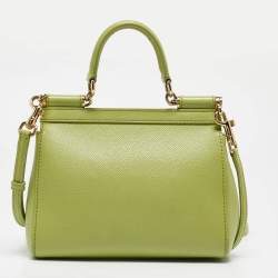 Pre Owned Dolce & Gabbana Lime Green Leather Medium Miss Sicily Top Handle Bag