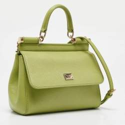 Pre Owned Dolce & Gabbana Lime Green Leather Medium Miss Sicily Top Handle Bag