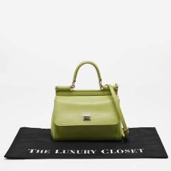 Pre Owned Dolce & Gabbana Lime Green Leather Medium Miss Sicily Top Handle Bag