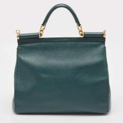 مملوكة مسبقًا Dolce & Gabbana Green Leather Large Miss Sicily Top Handle Bag