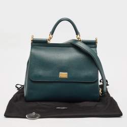 مملوكة مسبقًا Dolce & Gabbana Green Leather Large Miss Sicily Top Handle Bag
