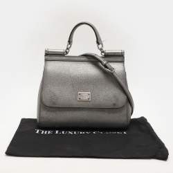 Dolce & Gabbana Silver Leather Medium Miss Sicily Top Handle Bag
