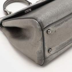 Dolce & Gabbana Silver Leather Medium Miss Sicily Top Handle Bag