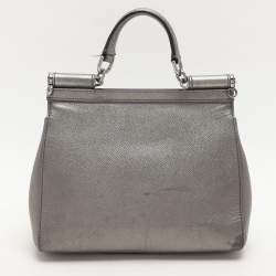 Dolce & Gabbana Silver Leather Medium Miss Sicily Top Handle Bag