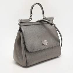 Dolce & Gabbana Silver Leather Medium Miss Sicily Top Handle Bag