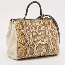 Pre Owned Dolce & Gabbana Cream/Light Beige Python Miss Sicily Shopper Bag