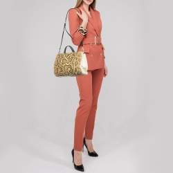 Pre Owned Dolce & Gabbana Cream/Light Beige Python Miss Sicily Shopper Bag