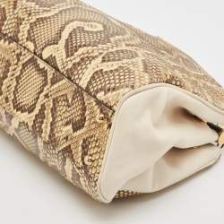 Pre Owned Dolce & Gabbana Cream/Light Beige Python Miss Sicily Shopper Bag