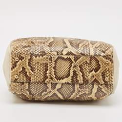 Pre Owned Dolce & Gabbana Cream/Light Beige Python Miss Sicily Shopper Bag
