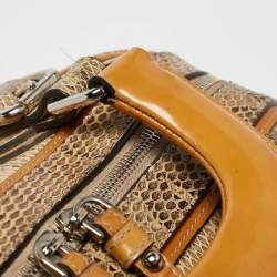Pre Owned Dolce & Gabbana Yellow/Beige Snakeskin Miss Romantique Pocket Satchel