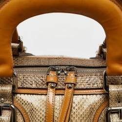 Pre Owned Dolce & Gabbana Yellow/Beige Snakeskin Miss Romantique Pocket Satchel