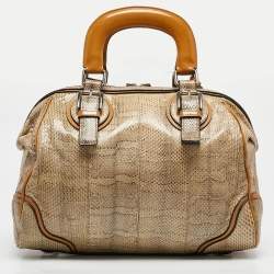 Pre Owned Dolce & Gabbana Yellow/Beige Snakeskin Miss Romantique Pocket Satchel