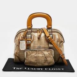 Pre Owned Dolce & Gabbana Yellow/Beige Snakeskin Miss Romantique Pocket Satchel