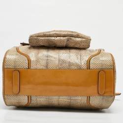 Pre Owned Dolce & Gabbana Yellow/Beige Snakeskin Miss Romantique Pocket Satchel