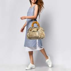 Pre Owned Dolce & Gabbana Yellow/Beige Snakeskin Miss Romantique Pocket Satchel