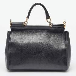 Pre Owned Dolce & Gabbana Black Leather Large Miss Sicily Top Handle Bag