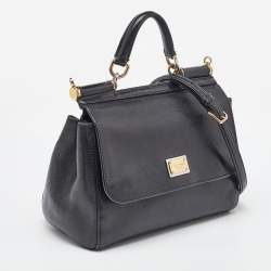 Pre Owned Dolce & Gabbana Black Leather Large Miss Sicily Top Handle Bag