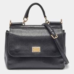 Pre Owned Dolce & Gabbana Black Leather Large Miss Sicily Top Handle Bag