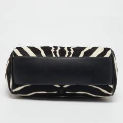 Pre Owned Dolce & Gabbana Brown/Off White Zebra Print Calf Hair Large Miss Sicily Top Handle Bag