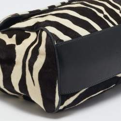 Pre Owned Dolce & Gabbana Brown/Off White Zebra Print Calf Hair Large Miss Sicily Top Handle Bag