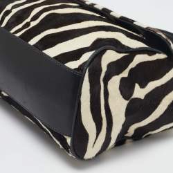Pre Owned Dolce & Gabbana Brown/Off White Zebra Print Calf Hair Large Miss Sicily Top Handle Bag