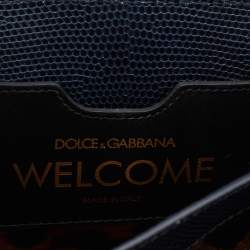 Pre Owned Dolce & Gabbana Teal Lizard Embossed Leather Mini Welcome Top Handle Bag