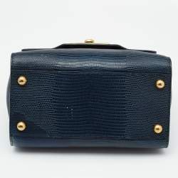 Pre Owned Dolce & Gabbana Teal Lizard Embossed Leather Mini Welcome Top Handle Bag