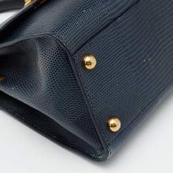 Pre Owned Dolce & Gabbana Teal Lizard Embossed Leather Mini Welcome Top Handle Bag