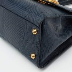 Pre Owned Dolce & Gabbana Teal Lizard Embossed Leather Mini Welcome Top Handle Bag