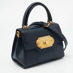 Pre Owned Dolce & Gabbana Teal Lizard Embossed Leather Mini Welcome Top Handle Bag