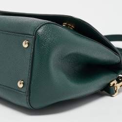Pre Owned Dolce & Gabbana Green Leather Medium Miss Sicily Top Handle Bag