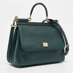 Pre Owned Dolce & Gabbana Green Leather Medium Miss Sicily Top Handle Bag