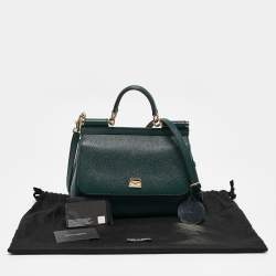 Pre Owned Dolce & Gabbana Green Leather Medium Miss Sicily Top Handle Bag