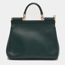 Pre Owned Dolce & Gabbana Green Leather Medium Miss Sicily Top Handle Bag