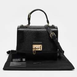 Pre Owned Dolce & Gabbana Black Lizard Embossed Leather Medium Miss Monica Top Handle Bag
