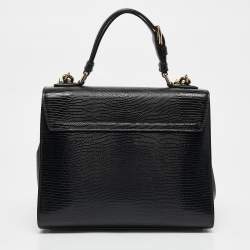 Pre Owned Dolce & Gabbana Black Lizard Embossed Leather Medium Miss Monica Top Handle Bag
