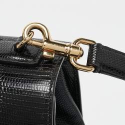 Pre Owned Dolce & Gabbana Black Lizard Embossed Leather Medium Miss Monica Top Handle Bag