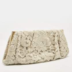 Dolce & Gabbana Beige Brocade Lace Frame Clutch