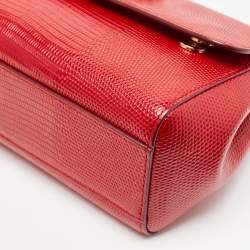Dolce & Gabbana Red Lizard Embossed Leather Small Crystals DG Miss Sicily Bag