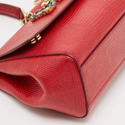 Dolce & Gabbana Red Lizard Embossed Leather Small Crystals DG Miss Sicily Bag