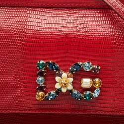 Dolce & Gabbana Red Lizard Embossed Leather Small Crystals DG Miss Sicily Bag