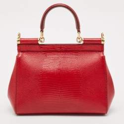 Dolce & Gabbana Red Lizard Embossed Leather Small Crystals DG Miss Sicily Bag