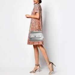 Pre Owned Dolce & Gabbana Silver Leather Medium Miss Sicily Top Handle Bag