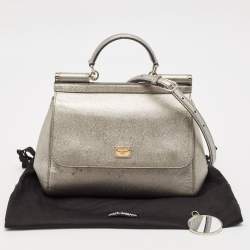 Pre Owned Dolce & Gabbana Silver Leather Medium Miss Sicily Top Handle Bag