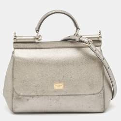 Pre Owned Dolce & Gabbana Silver Leather Medium Miss Sicily Top Handle Bag